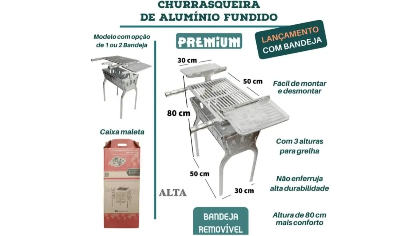 Churrasqueira de alumínio portátil 2 tampas